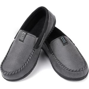 Zizor Men’s Microsuede Moccasin Slippers with Comfy Memory Foam, Closed Back House Shoes Indoor Outdoor Durable Rubber Sole(Dark Grey)